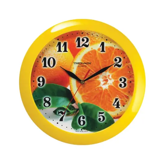 Часы настенные TROYKA 11150126, круг, с рисунком &quot;Апельсин&quot;, желтая рамка, 29х29х3,5 см, фото 1