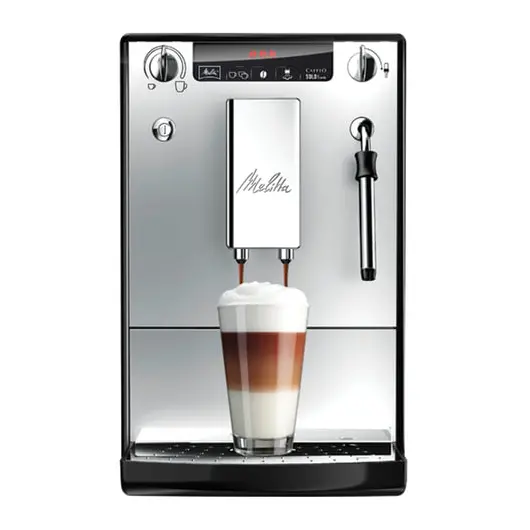 Кофемашина MELITTA CAFFEO SOLO&amp;MILK Е 953-102, 1400 Вт, объем 1,2 л, емкость для зерен 125 г, ручной капучинатор, серебристая, фото 1