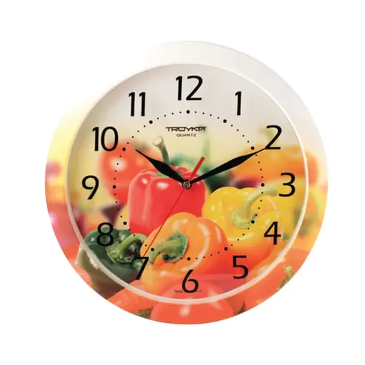 Часы настенные TROYKA 11000022, круг, с рисунком &quot;Болгарский перец&quot;, рамка в цвет корпуса, 29x29x3,5 см, фото 1