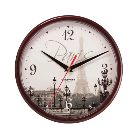 Часы настенные TROYKA 91931927, круг, с рисунком &quot;Paris&quot;, коричневая рамка, 23х23х4 см, фото 1