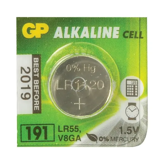 Батарейка GP Alkaline 191 (G8, LR55), алкалиновая, 1 шт., в блистере (отрывной блок), 4891199015526, фото 1