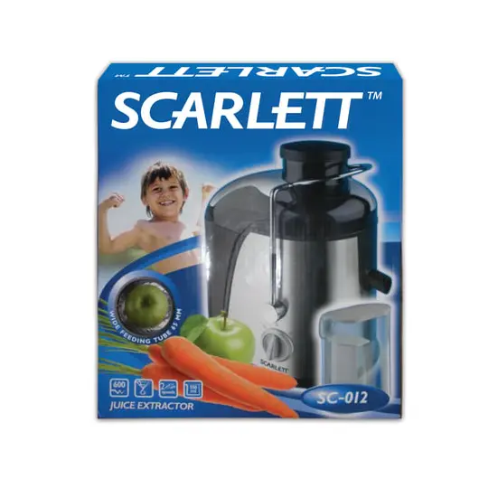 Соковыжималка SCARLETT SC-012, стакан 0,55 л, емкость для жмыха 1,5 л, мощность 600 Вт, пластик/нержавеющая сталь, серебро, фото 2