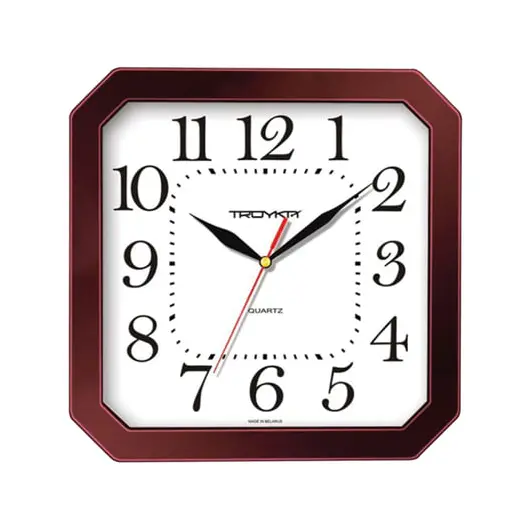 Часы настенные TROYKA 31331316, восьмигранник, белые, коричневая рамка, 29х29х3,5 см, фото 1