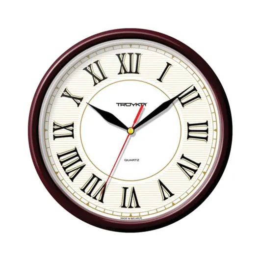 Часы настенные TROYKA 91931915, круг, белые, коричневая рамка, 23х23х4 см, фото 1