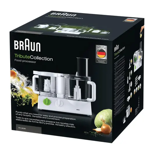 Кухонный комбайн BRAUN FX3030, мощность 600 Вт, 15 скоростей, 7 насадок, 2 чаши, соковыжималка, белый, фото 2