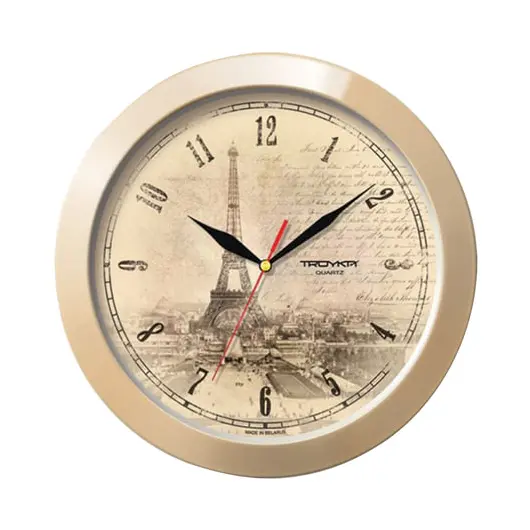 Часы настенные TROYKA 11135152, круг, бежевые с рисунком &quot;Париж&quot;, бежевая рамка, 29х29х3,5 см, фото 1