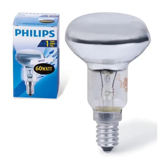 Лампа накаливания PHILIPS Spot R50 E14 30D, 60 Вт, зеркальная, колба d = 50 мм, цоколь E14, угол 30°, 382429, фото 1