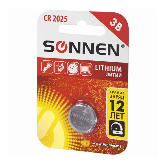 Батарейка SONNEN Lithium, CR2025, литиевая, 1 шт., в блистере, 451973, фото 5