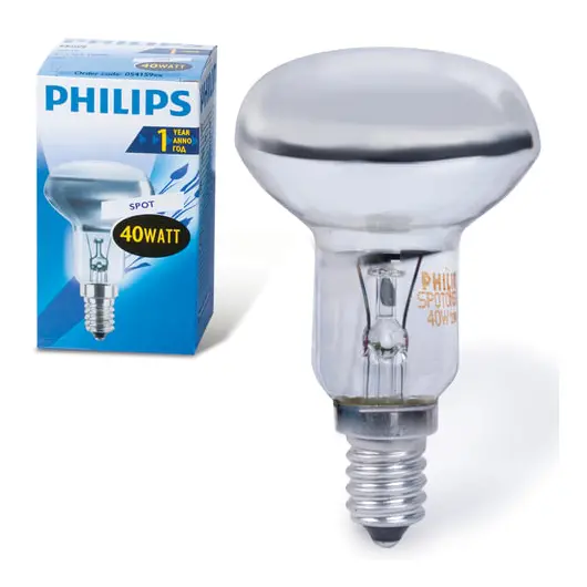 Лампа накаливания PHILIPS Spot R50 E14 30D, 40 Вт, зеркальная, колба d = 50 мм, цоколь E14, угол 30°, 054159, фото 1