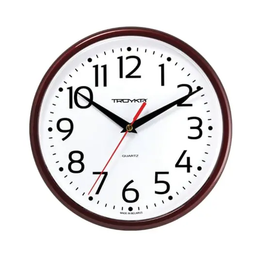 Часы настенные TROYKA 91931912, круг, белые, коричневая рамка, 23х23х4 см, фото 1
