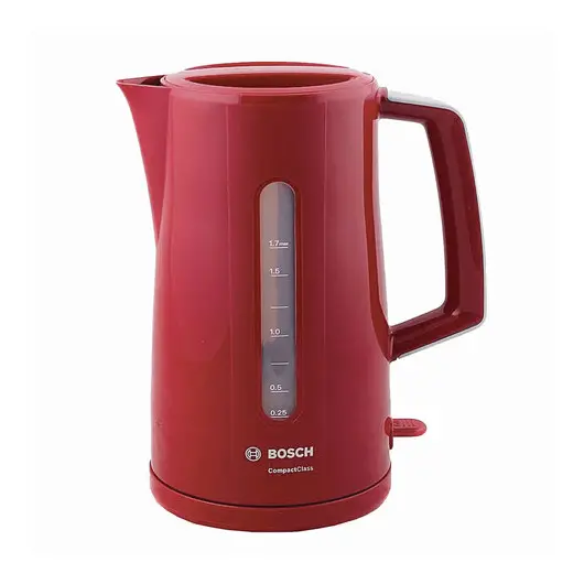 Чайник BOSCH TWK3A014, 1,7 л, 2400 Вт, закрытый нагревательный элемент, пластик, красный, фото 1