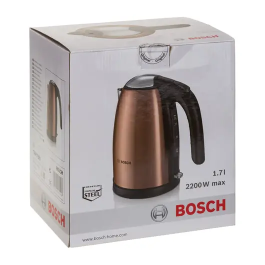 Чайник BOSCH TWK7809, 1,7 л, 2200 Вт, закрытый нагревательный элемент, нержавеющая сталь, медный, фото 7