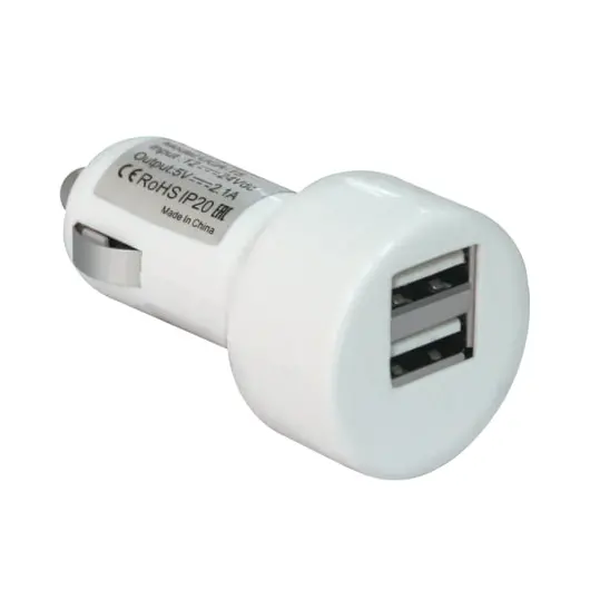 Зарядное устройство автомобильное DEFENDER UCA-15, 2 порта USB, выходной ток 2A/1А, белое, блистер, 83562, фото 1