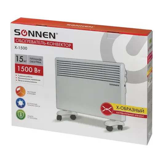 Обогреватель-конвектор SONNEN X-1500, 1500 Вт, напольная/настенная установка, белый, 453495, фото 10