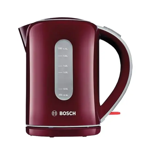 Чайник BOSCH TWK7604, 1,7 л, 2200 Вт, закрытый нагревательный элемент, пластик, красный, фото 1