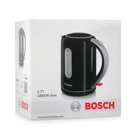 Чайник BOSCH TWK7603, 1,7 л, 2200 Вт, закрытый нагревательный элемент, пластик, черный, фото 5