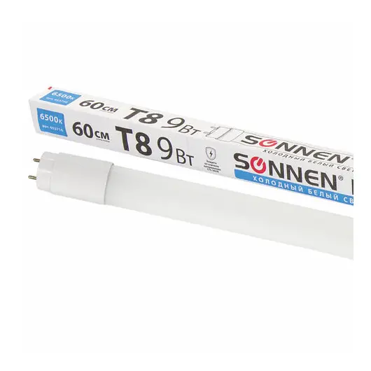 Лампа светодиодная SONNEN, 9Вт, G13, трубка, 60 см, холодный/белый, LED T8-9W-6500-G1, фото 1