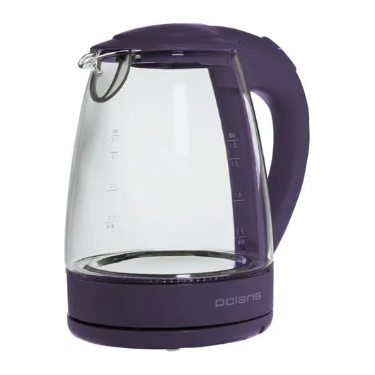 Чайник POLARIS PWK 1767CGL, 1,7 л, 2200 Вт, закрытый нагревательный элемент, стекло, фиолетовый, фото 1