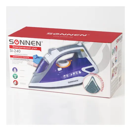 Утюг SONNEN SI-240, 2600 Вт, керамическое покрытие, антикапля, антинакипь, фиолетовый, 453507, фото 13