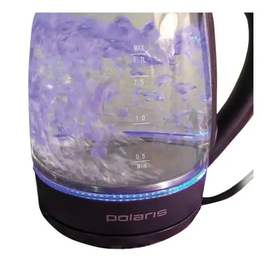 Чайник POLARIS PWK 1767CGL, 1,7 л, 2200 Вт, закрытый нагревательный элемент, стекло, фиолетовый, фото 4