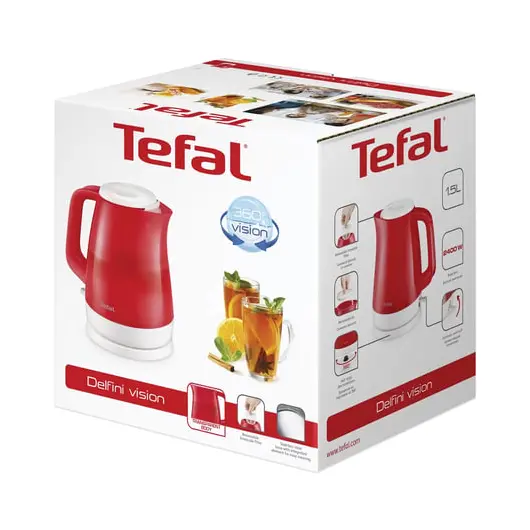 Чайник TEFAL KO151530, 1,5 л, 2400 Вт, закрытый нагревательный элемент, пластик, красный, фото 7