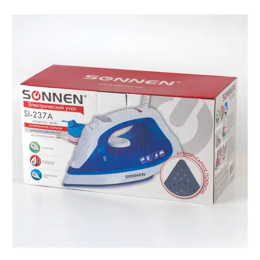 Утюг SONNEN SI-237A, 1800 Вт, антипригарное покрытие, синий/белый, 453504, фото 11