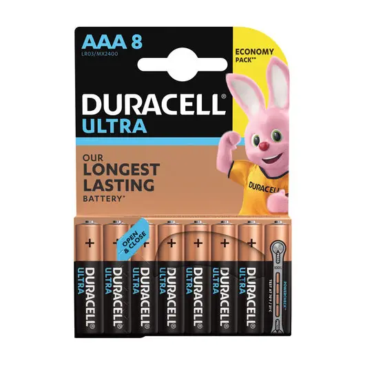 Батарейки DURACELL Ultra Power, AAA (LR03, 24А), алкалиновые, КОМПЛЕКТ 8 шт., в блистере, фото 1