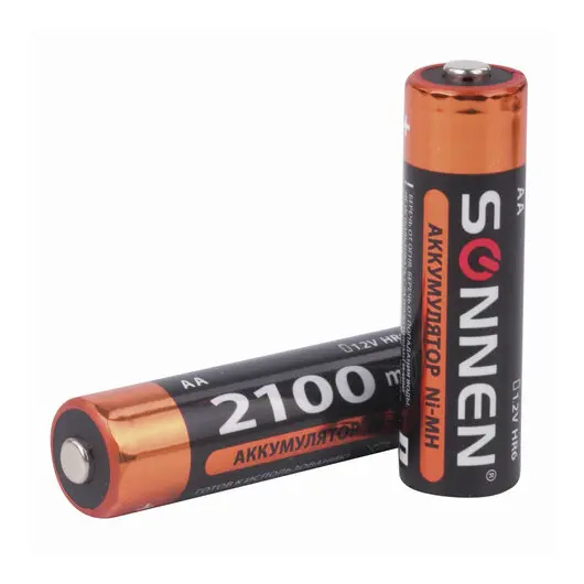 Батарейки аккумуляторные SONNEN, АА (HR06), Ni-Mh, 2100mAh, 2 шт, в блистере, 000000, фото 2