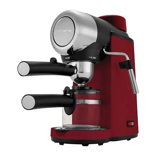 Кофеварка рожковая POLARIS PCM 4007A, 800 Вт, объем 0,2 л, 4 бар, подсветка, съемный фильтр, красная, фото 1
