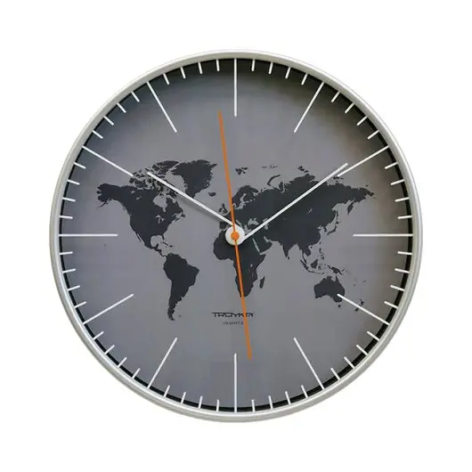 Часы настенные TROYKA 77777733, круг, серые, серебристая рамка, 30,5х30,5х5 см, фото 1