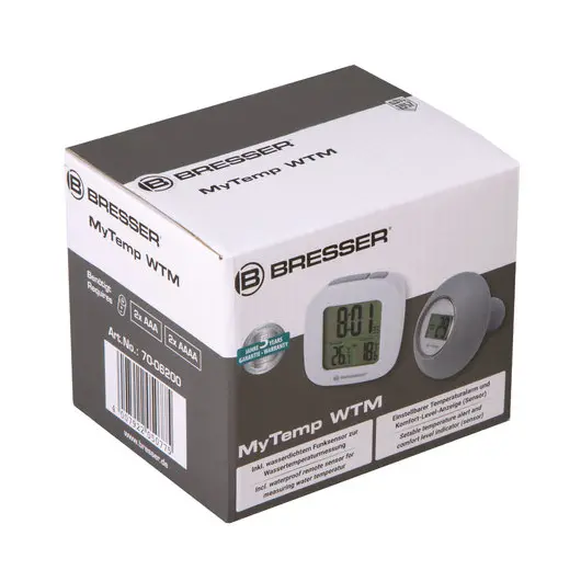 Термометр для ванной комнаты BRESSER MyTemp WTM, цифровой, сенсорный термодатчик воды, будильник, белый, 73272, фото 6