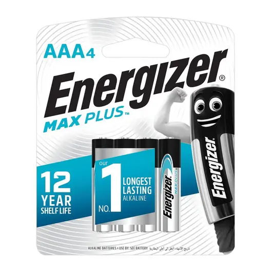 Батарейки ENERGIZER Max Plus, AAA (LR03, 24А), алкалиновые, КОМПЛЕКТ 4 шт., в блистере, E301321701, фото 1
