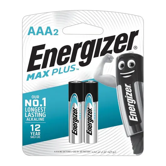 Батарейки ENERGIZER Max Plus, AAA (LR03, 24А), алкалиновые, КОМПЛЕКТ 2 шт., в блистере, E301306501, фото 1
