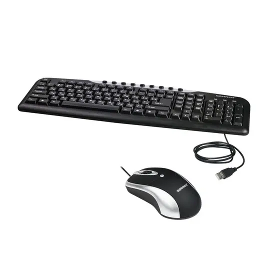 Набор проводной SONNEN KB-S110, USB, клавиатура 116 клавиш, мышь 3 кнопки, 1000 dpi, черный/серебристый, 511284, фото 1