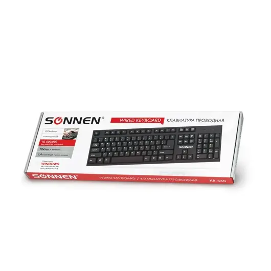 Клавиатура проводная SONNEN KB-330,USB, 104 клавиши, классический дизайн, черная, 511277, фото 6