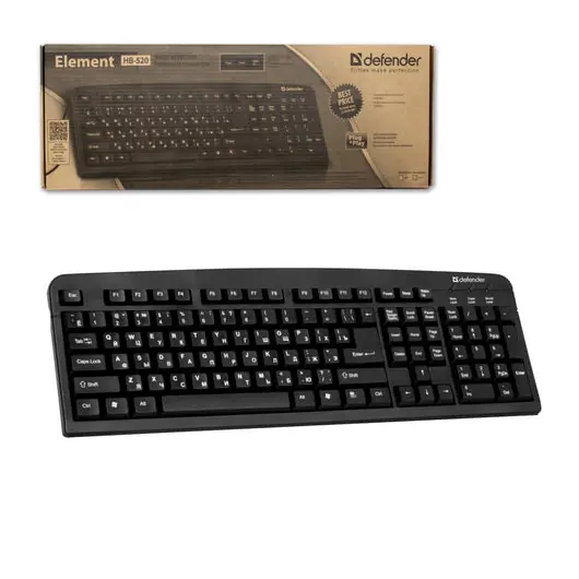 Клавиатура проводная DEFENDER Element HB-520, РАЗЪЕМ PS/2, 104 клавиши + 3 дополнительные клавиши, черная, 45520, фото 1