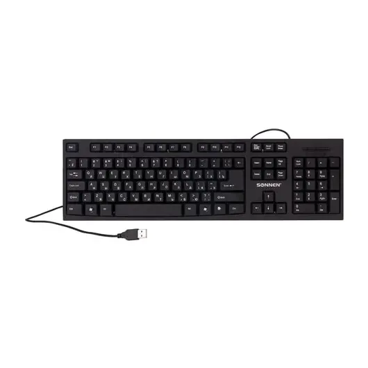 Клавиатура проводная SONNEN KB-330,USB, 104 клавиши, классический дизайн, черная, 511277, фото 2