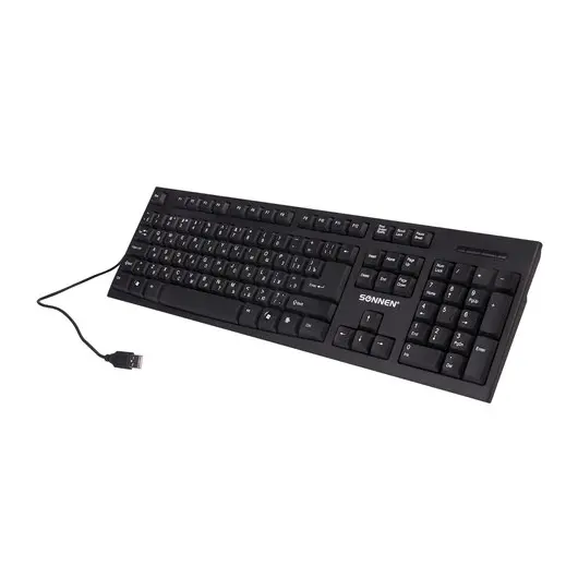 Клавиатура проводная SONNEN KB-330,USB, 104 клавиши, классический дизайн, черная, 511277, фото 1