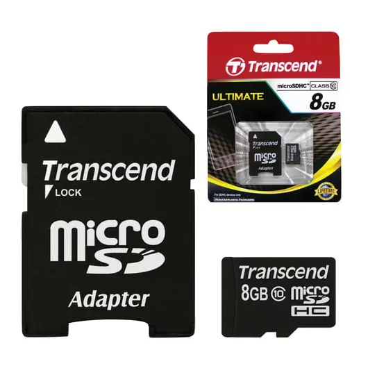 Карта памяти micro SDHC, 8 GB, TRANSCEND, 10 Мб/сек. (class 10), с адаптером, TS8GUSDHC10, фото 1