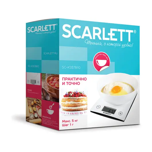 Весы кухонные SCARLETT SC-KS57B10, электронный дисплей, чаша, max вес 5 кг, тарокомпенсация, пластик, фото 7