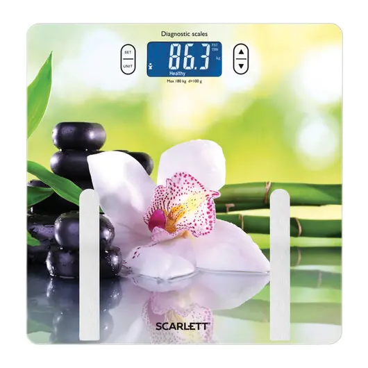 Весы напольные SCARLETT SC-BS33ED10, электронные, вес до 180 кг, квадрат, стекло, с рисунком, фото 1