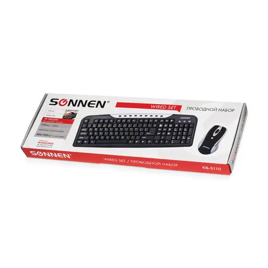Набор проводной SONNEN KB-S110, USB, клавиатура 116 клавиш, мышь 3 кнопки, 1000 dpi, черный/серебристый, 511284, фото 4