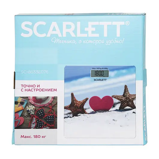 Весы напольные SCARLETT SC-BS33E076, электронные, вес до 180 кг, квадрат, стекло, с рисунком, фото 3