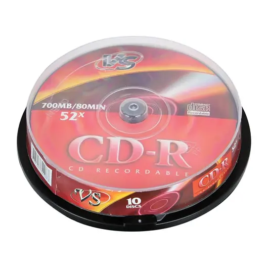 Диски CD-R VS 700 Mb 52x, КОМПЛЕКТ 10 шт., Cake Box, VSCDRCB1001, фото 1