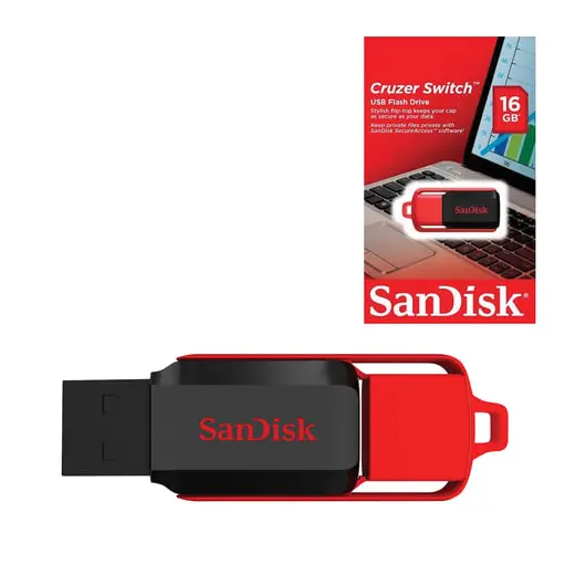 Флэш-диск 16 GB, SANDISK Cruzer Switch, USB 2.0, черный/красный, SDCZ52-016G-B35, фото 1