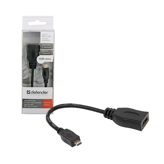 Кабель-переходник HDMI-micro HDMI, 14,5 см, DEFENDER, F-M, для передачи цифрового аудио-видео, 87301, фото 1
