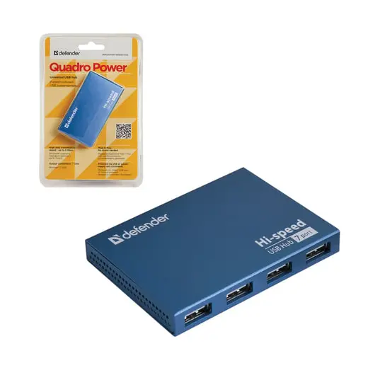 Хаб DEFENDER SEPTIMA SLIM, USB 2.0, 7 портов, порт для питания, алюминиевый корпус, 83505, фото 1