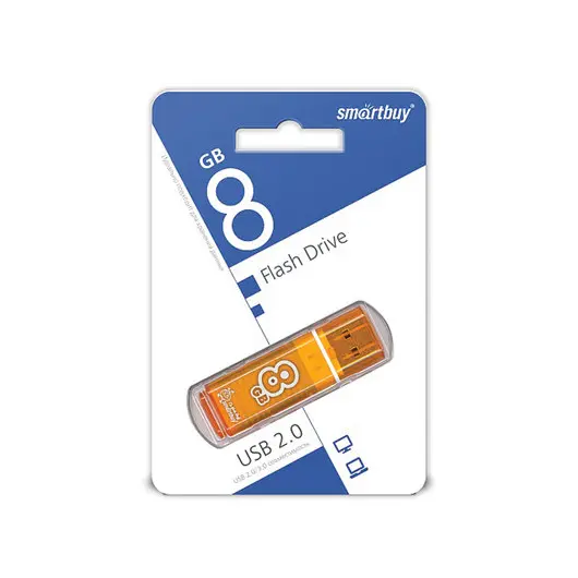 Флэш-диск 8 GB, SMARTBUY Glossy, USB 2.0, оранжевый, SB8GBGS-Or, фото 3