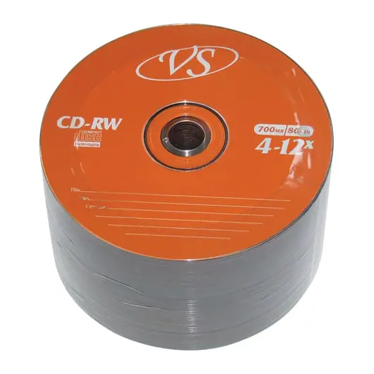 Диски CD-RW VS 700 Mb 4-12x, КОМПЛЕКТ 50 шт., Bulk, VSCDRWB5001, фото 1