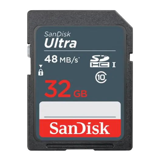 Карта памяти SDHC, 32 GB, SANDISK Ultra, UHS-I U1, 48 Мб/сек. (class 10), DUNB-032G-GN3IN, фото 1